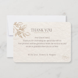 Tarjeta de agradecimiento de boda botánica de lujo
