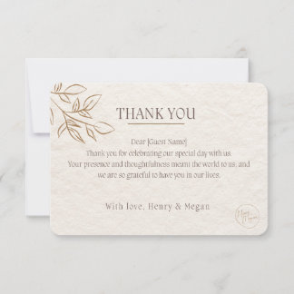 Tarjeta de agradecimiento de boda botánica de lujo