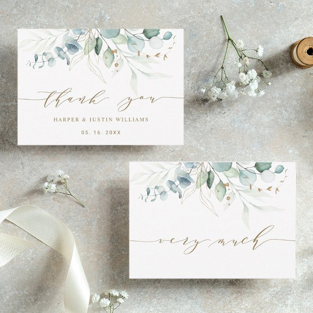 Tarjeta de agradecimiento de boda botánica elegant (Front & Back)
