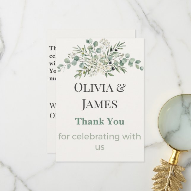 Tarjeta de agradecimiento de boda botánica elegant (Anverso/Reverso In Situ)