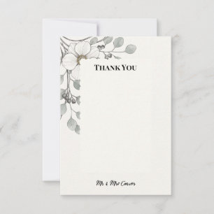 Tarjeta de agradecimiento de boda botánica gris ve