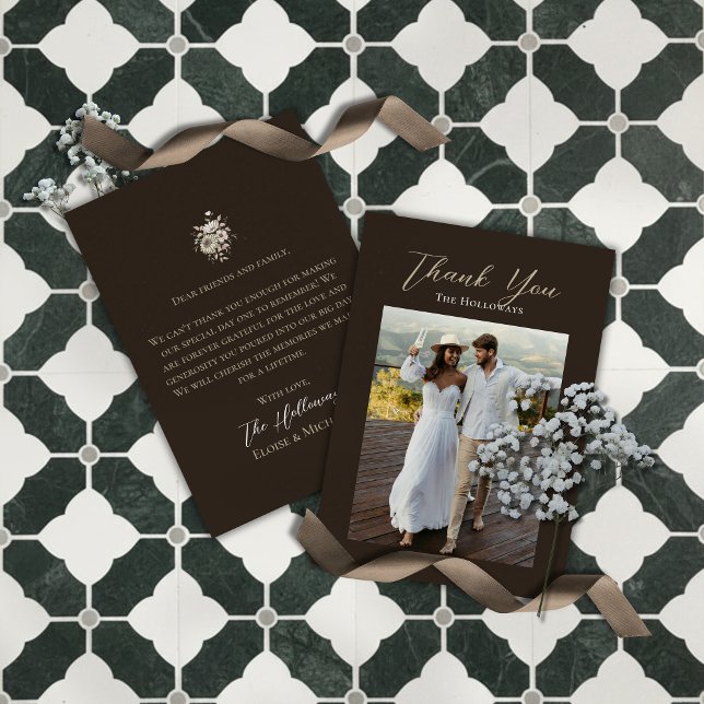 Tarjeta de agradecimiento de boda botánica marrón  (Rustic Brown Botanical Wedding Thank You Card)
