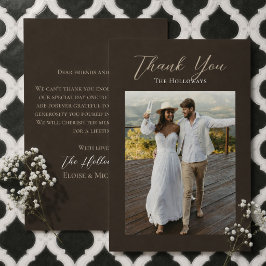 Tarjeta de agradecimiento de boda botánica marrón