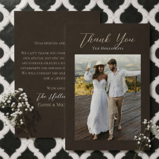 Tarjeta de agradecimiento de boda botánica marrón 