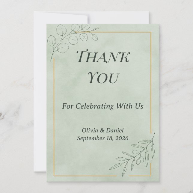 Tarjeta de agradecimiento de boda botánica verde s (Anverso)
