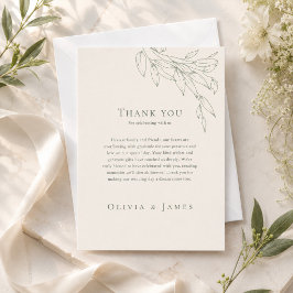 Tarjeta de agradecimiento de boda botánica verde s