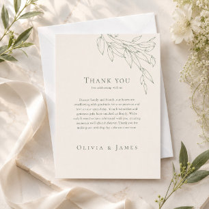 Tarjeta de agradecimiento de boda botánica verde s