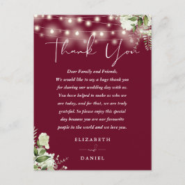 Tarjeta de agradecimiento de boda Burgundy Greener
