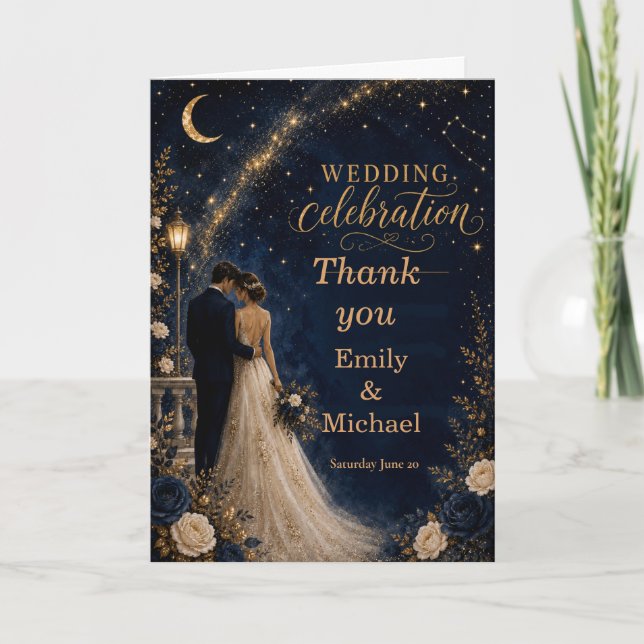 Tarjeta de agradecimiento de boda celestial (Anverso)