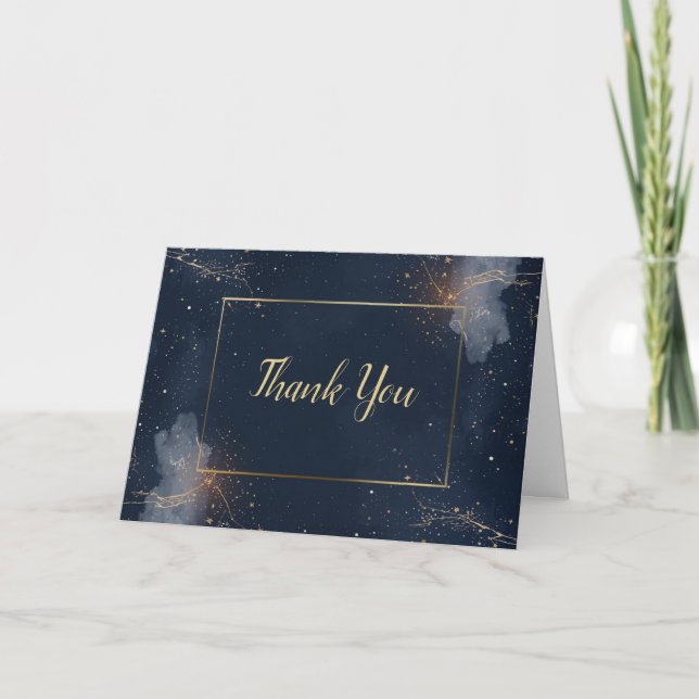 Tarjeta de agradecimiento de boda celestial | Azul (Anverso)