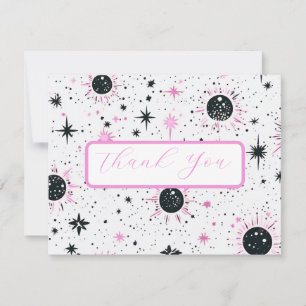 Tarjeta de agradecimiento de boda celestial negra