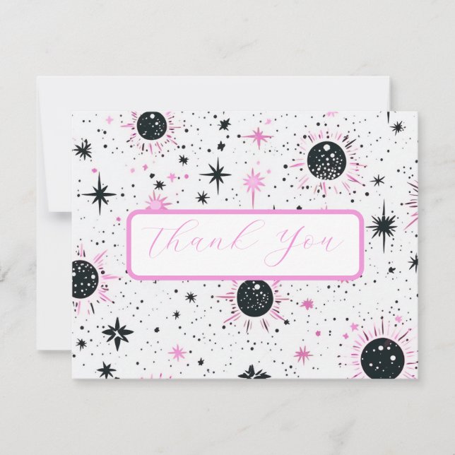 Tarjeta de agradecimiento de boda celestial negra  (Anverso)