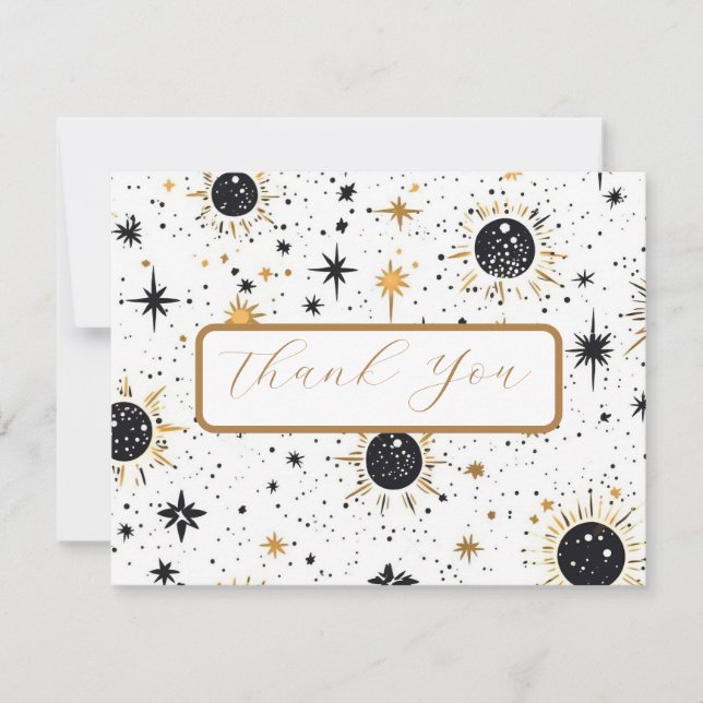 Tarjeta de agradecimiento de boda celestial negra  (Anverso)