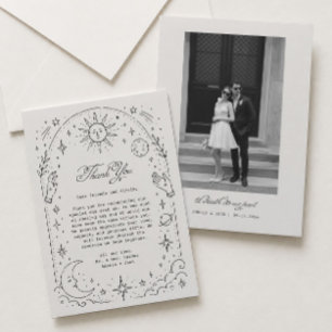 Tarjeta de agradecimiento de boda celestial vintag