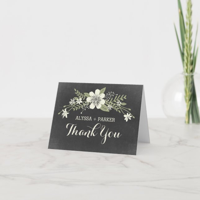 Tarjeta de agradecimiento de boda Chalkboard Bloom (Anverso)