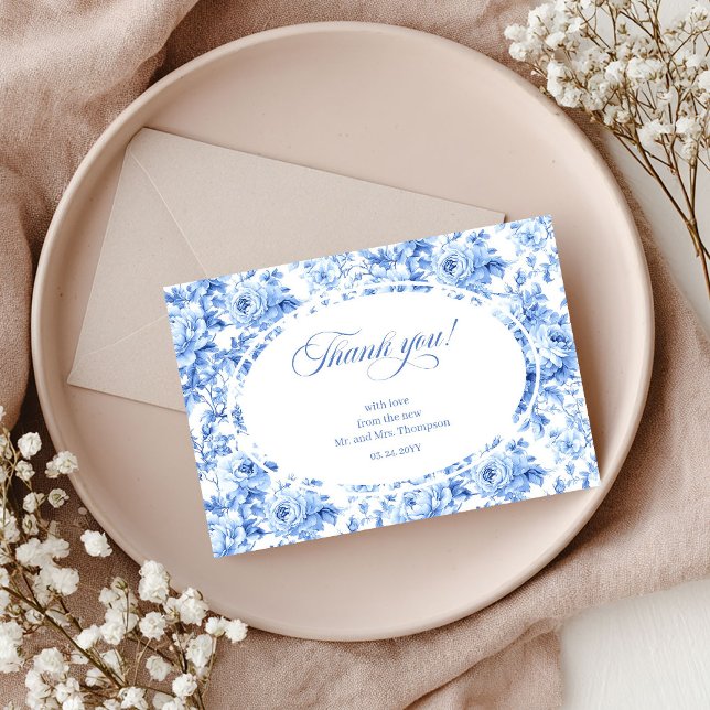 Tarjeta de agradecimiento de boda chic de rosas az (Dusty Blue Roses Chic Wedding Thank You Card)