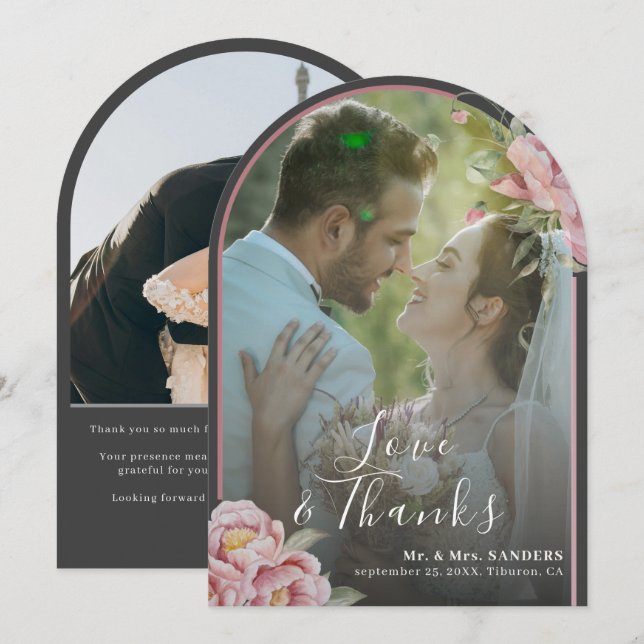 Tarjeta de agradecimiento de boda Chic Moderno con (Anverso / Reverso)