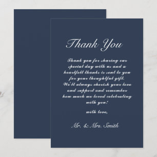 Tarjeta de agradecimiento de boda clásica azul mar