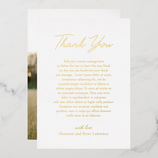 Tarjeta de agradecimiento de boda clásica de foto  (Anverso/Reverso)