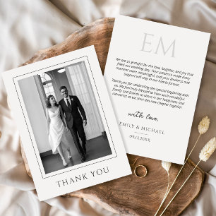 Tarjeta de agradecimiento de boda clásica en blanc