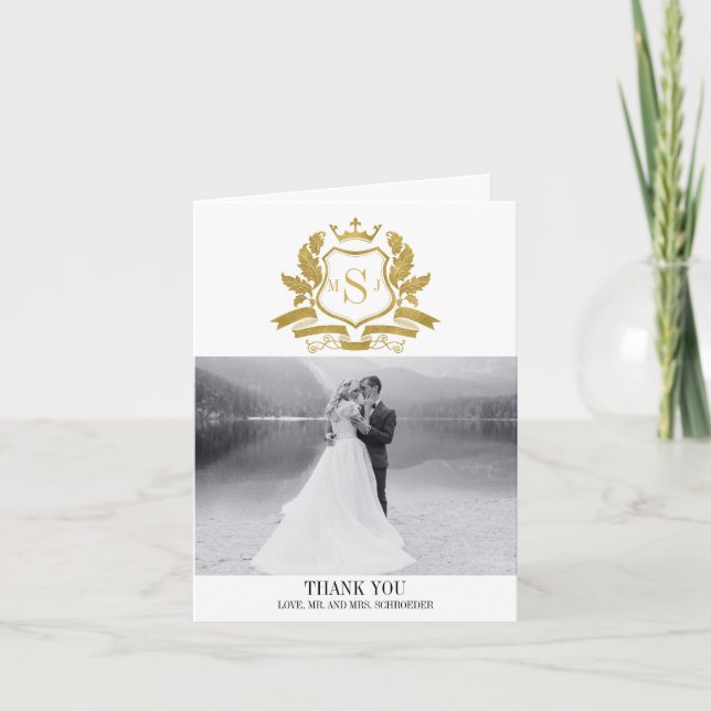 Tarjeta de agradecimiento de boda Classic Gold Cre (Anverso)
