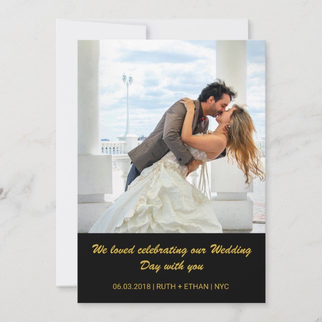 Tarjeta de agradecimiento de boda con 2 fotos - am (Anverso)