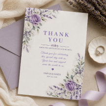Tarjeta de agradecimiento de boda con acuarela de