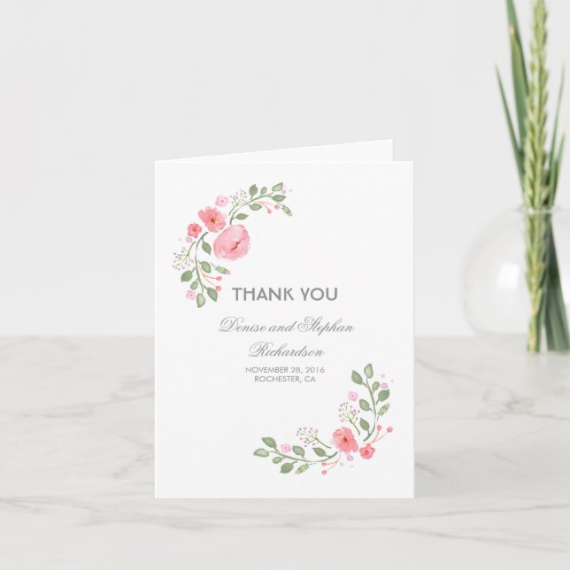 Tarjeta de agradecimiento de boda con acuarela flo (Anverso)