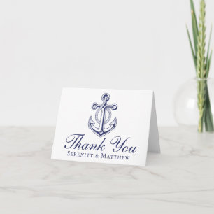 Tarjeta de agradecimiento de boda con ancla azul m