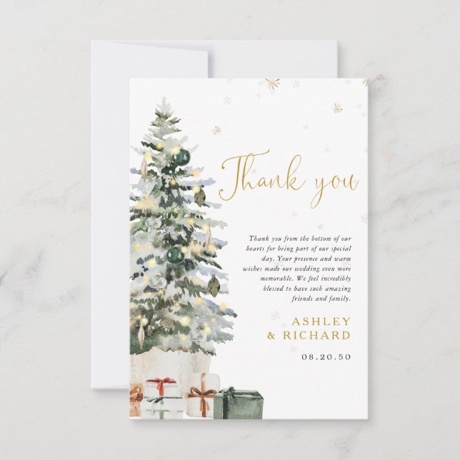 Tarjeta de agradecimiento de boda con árbol de Nav (Anverso)