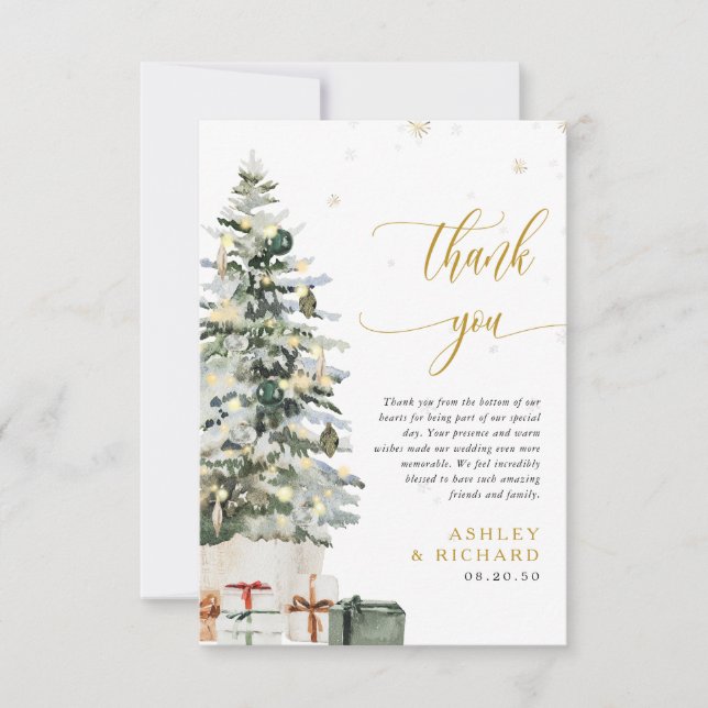 Tarjeta de agradecimiento de boda con árbol de Nav (Anverso)