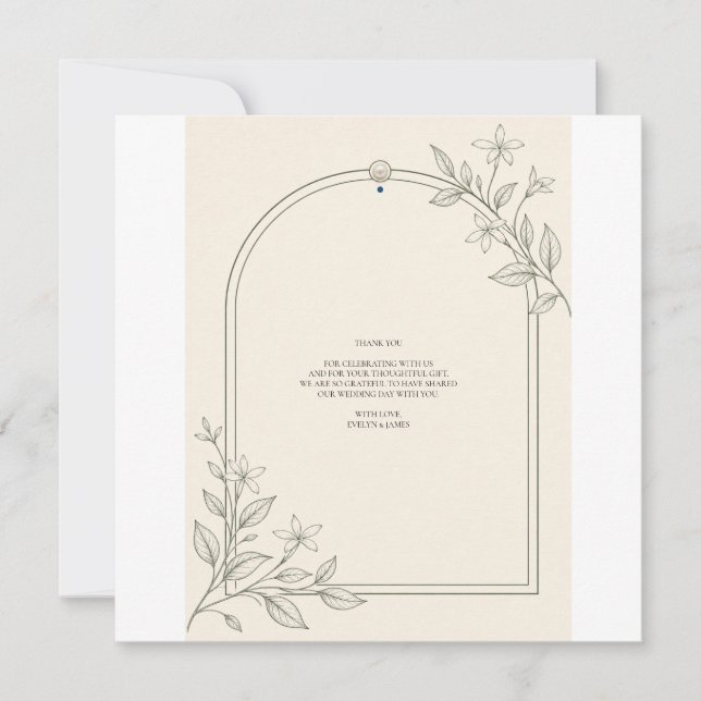 Tarjeta de agradecimiento de boda con arco botánic (Anverso)