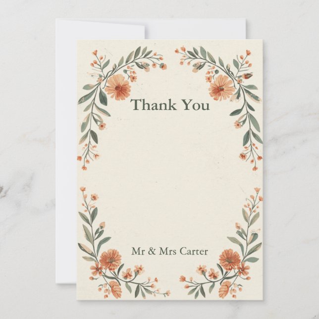 Tarjeta de agradecimiento de boda con arco floral  (Anverso)