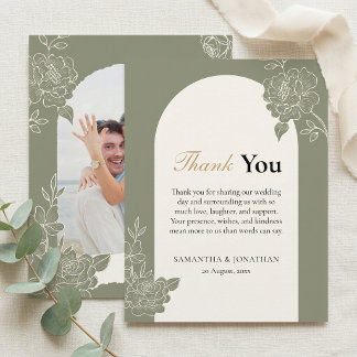 Tarjeta de agradecimiento de boda con arco floral