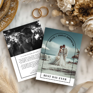 Tarjeta de agradecimiento de boda con arco moderno