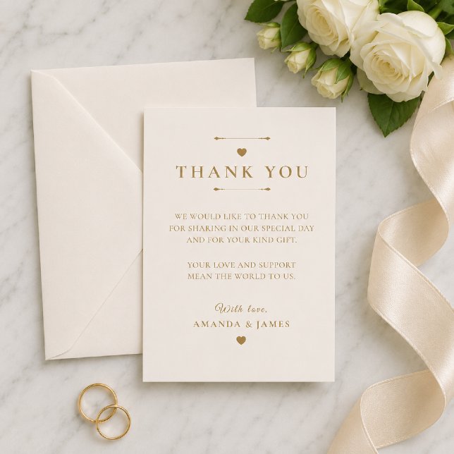 Tarjeta de agradecimiento de boda con aspecto mini (Gold Minimal Look Thank You Card with timeless luxury styling.)