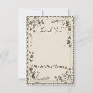 Tarjeta de agradecimiento de boda con borde floral