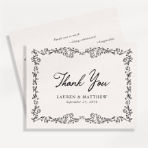 Tarjeta de agradecimiento de boda con borde floral
