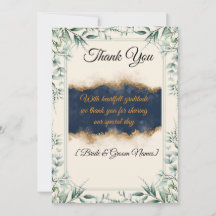 Tarjeta de agradecimiento de boda con borde floral