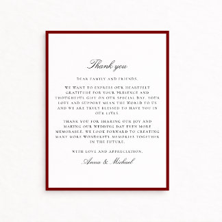 Tarjeta de agradecimiento de boda con borde rojo i
