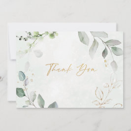 Tarjeta de agradecimiento de boda con brillo dorad