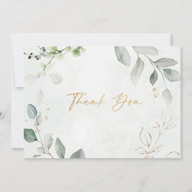 Tarjeta de agradecimiento de boda con brillo dorad (Anverso)