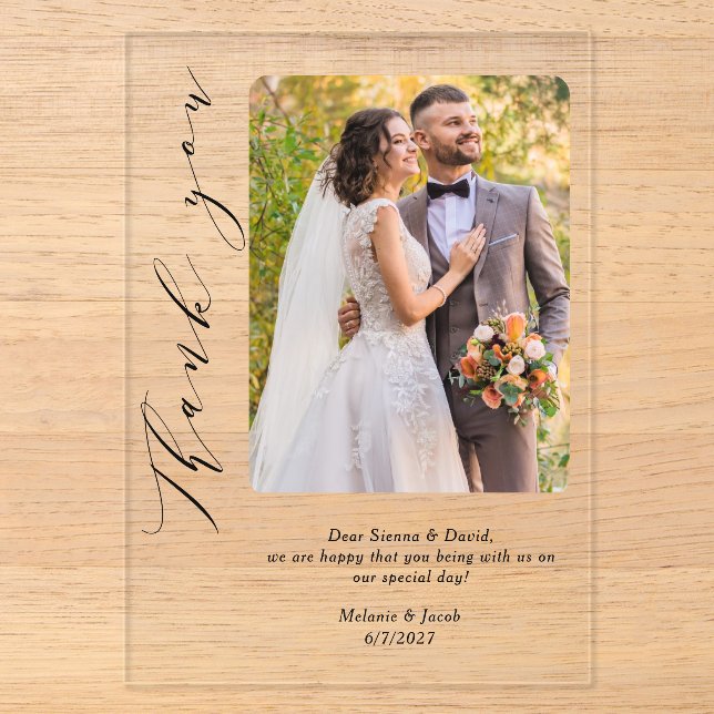  Tarjeta de agradecimiento de boda con caligrafía  (Anverso)