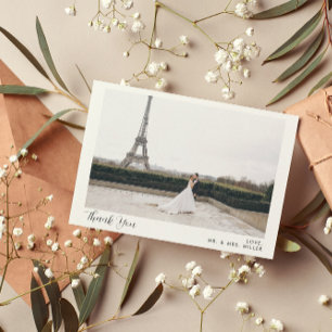 Tarjeta de agradecimiento de boda con caligrafía d