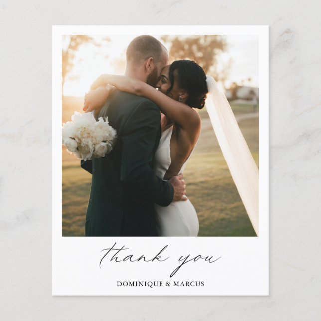 Tarjeta de agradecimiento de boda con caligrafía e (Anverso)