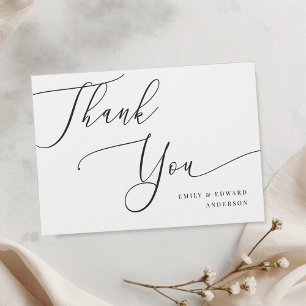 Tarjeta de agradecimiento de boda con caligrafía e