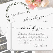 Tarjeta de agradecimiento de boda con caligrafía r