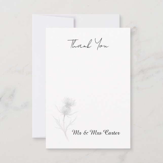 Tarjeta de agradecimiento de boda con cardo escocé (Anverso)