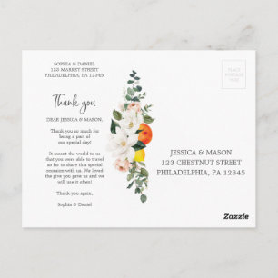 Tarjeta de agradecimiento de boda con cítricos y m