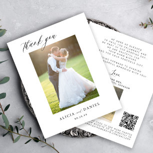 Tarjeta de agradecimiento de boda con código QR y